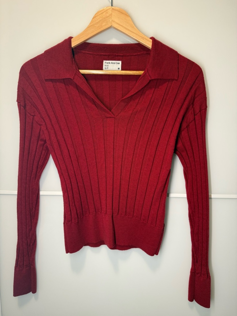 Frank And Oak Wool V‑Neck Sweater - Deep Red